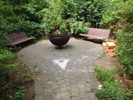 Access route of pavers leads to fire pit with 2 benches – bring wood – foraging prohibited